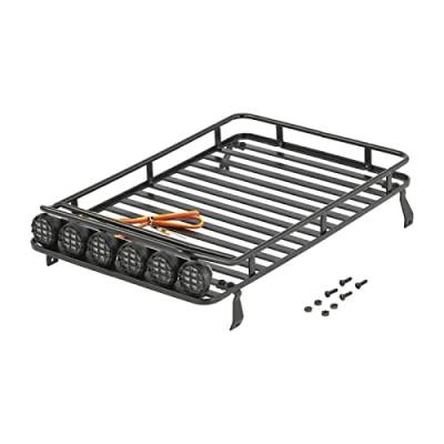 XEBRAD Metall-Dachgepäckträger mit 6 Lichtleisten for RC 1/10 4WD Auto Crawler Truck D90, for Axial, for Jeep, SCX10 90046 Teile Dachgepäckträger für Spielzeugautos von XEBRAD